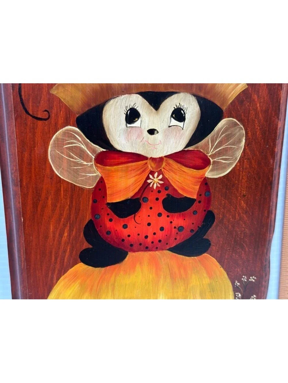 Vintage Wood Wall Art Ladybug Mushrooms Hanging hand panted Snail Floral Fall